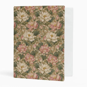 Vintage Water Lotus Botanical Floral Pattern Mini Binder