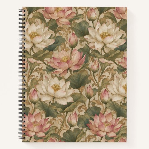 Vintage Water Lotus Botanical Floral Pattern Notebook