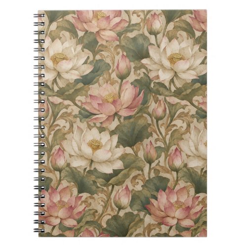 Vintage Water Lotus Botanical Floral Pattern Notebook