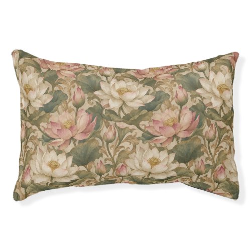 Vintage Water Lotus Botanical Floral Pattern Pet Bed