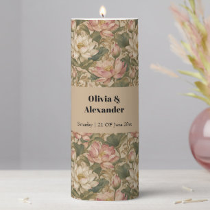 Vintage Water Lotus Botanical Floral Pattern Pillar Candle