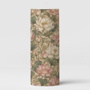 Vintage Water Lotus Botanical Floral Pattern Pillar Candle
