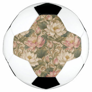 Vintage Water Lotus Botanical Floral Pattern Soccer Ball