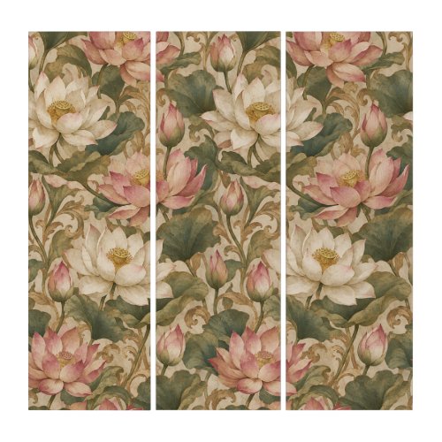 Vintage Water Lotus Botanical Floral Pattern Triptych