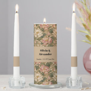 Vintage Water Lotus Botanical Floral Pattern Unity Candle Set