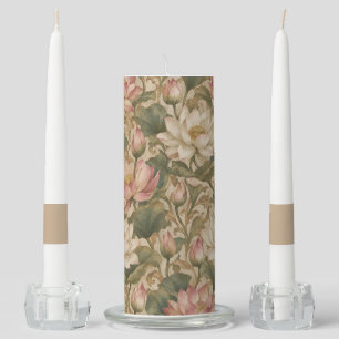 Vintage Water Lotus Botanical Floral Pattern Unity Candle Set