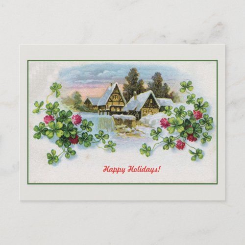 Vintage water mill Four_leaf clovers Holiday Postcard