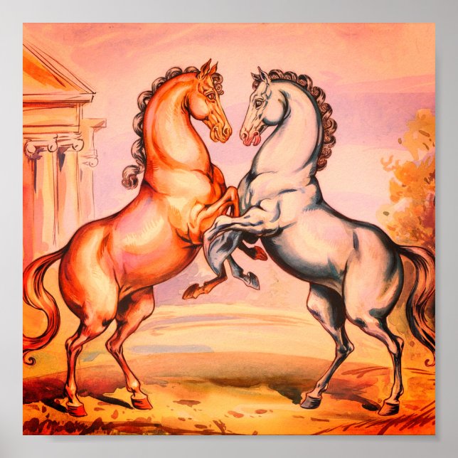 Vintage Water Paint Romantic Horse Poster (Front)