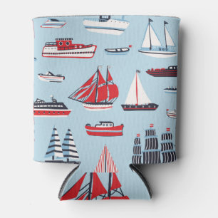 Vintage Water Transport Doodle Pattern Can Cooler