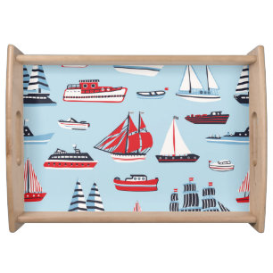 Vintage Water Transport Doodle Pattern Serving Tray