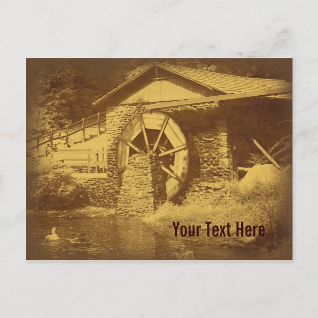 Vintage Water Wheel Pond Customizable Postcard (Front)