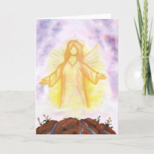 vintage watercolor angel appearing and shining holiday card