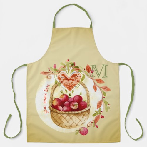 Vintage Watercolor Apple Basket Fall Wreath Heart Apron