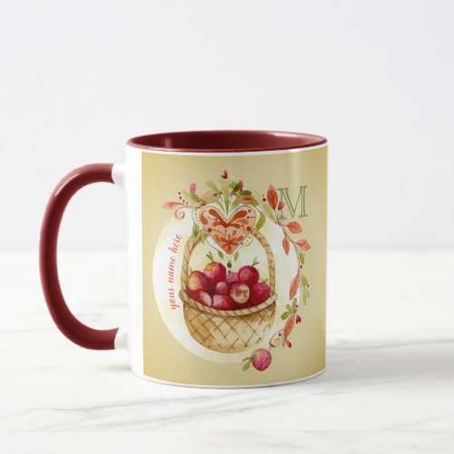 Vintage Watercolor Apple Basket Fall Wreath Heart Mug