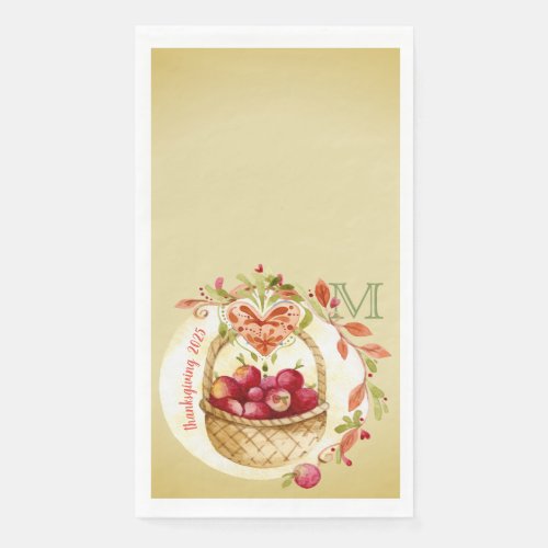 Vintage Watercolor Apple Basket Fall Wreath Heart Paper Guest Towels
