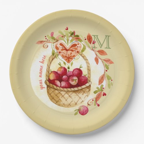 Vintage Watercolor Apple Basket Fall Wreath Heart Paper Plates