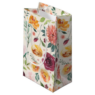 Vintage Watercolor Autumn Blooms Floral Pattern Small Gift Bag