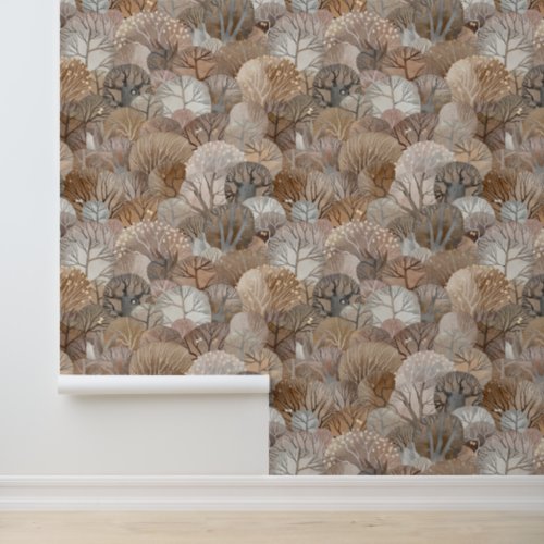 Vintage Watercolor Autumn Forest Brown Foliage Wallpaper