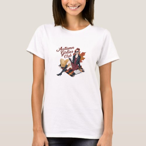 Vintage watercolor Autumn girlies club book T_Shirt