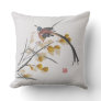 Vintage Watercolor Autumn Leaves & Bird  Throw Pil Throw Pillow