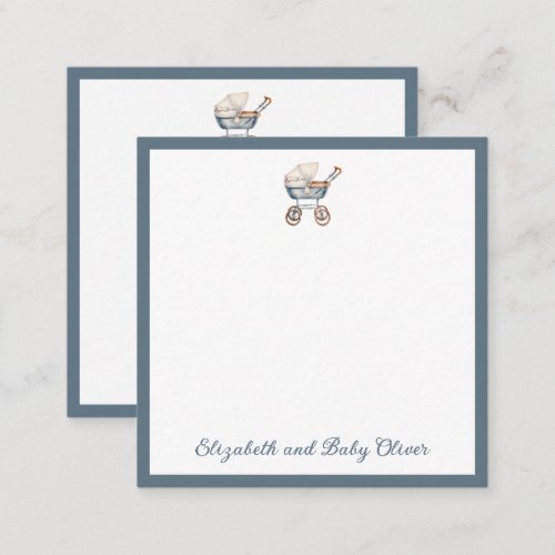 Vintage Watercolor Baby Carriage Personalized Note Card