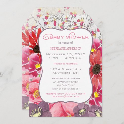 Vintage watercolor Baby Girl Shower Invitations