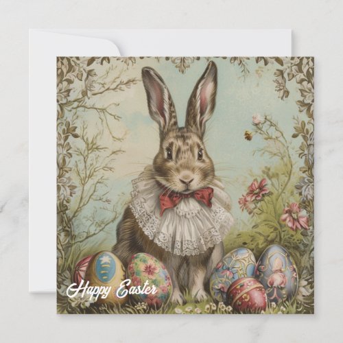 Vintage watercolor baroque fashion Easter rabbit Holiday Card