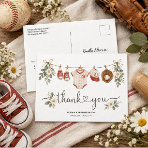 Vintage Watercolor Baseball First Birthday Holiday Postcard