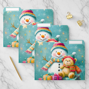 Vintage Watercolor Bear Snowman Christmas Joy File Folder