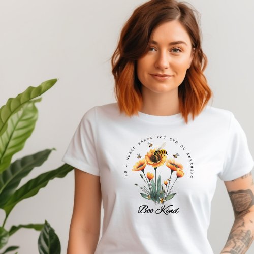 Vintage Watercolor Bee Wildflower Floral Kindness  T_Shirt