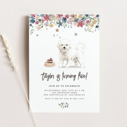 Vintage Watercolor Bichon Frise Dog Birthday Party Invitation