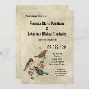Vintage Watercolor Bird Wedding Invitation