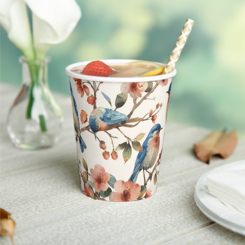 Vintage Watercolor Birds and Flowers Paper cup