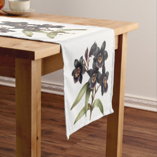 Vintage watercolor black orchids table runner