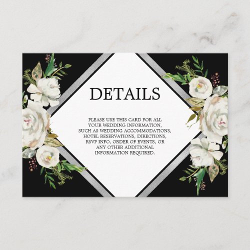 Vintage Watercolor Black White Floral DETAILS Enclosure Card