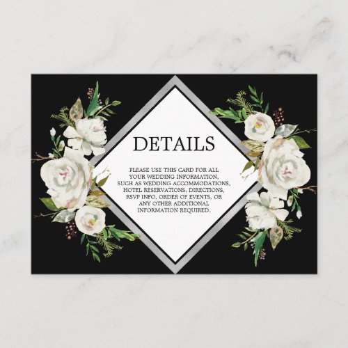 Vintage Watercolor Black White Flowers DETAILS Enclosure Card