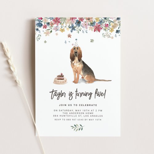 Vintage Watercolor Bloodhound Dog Birthday Party Invitation