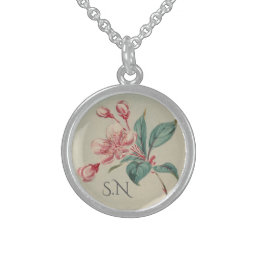 Vintage Watercolor Bloom Monogram Sterling Silver Necklace