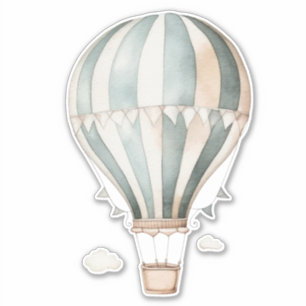 Vintage Watercolor Blue and Cream Hot Air Balloon Sticker