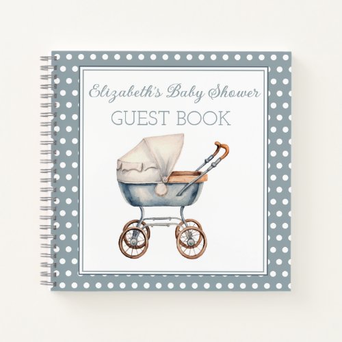 Vintage Watercolor Blue Baby Carriage Guest Book