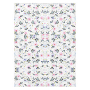 Vintage Watercolor Blue Butterfly & Pink Floral Tablecloth