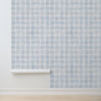 Vintage Watercolor Blue Grey Gingham Pattern