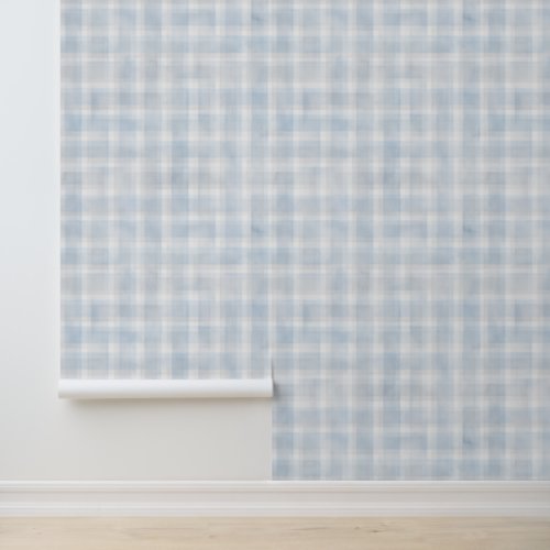 Vintage Watercolor Blue Grey Gingham Pattern Wallpaper