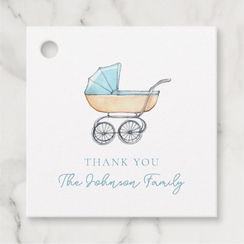 Vintage Watercolor Blue Stroller Thank you Favor Tags