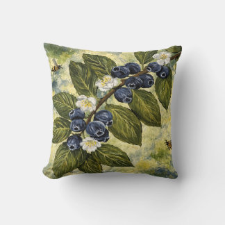 Vintage Watercolor Blueberry Botanical Pillowcase Throw Pillow
