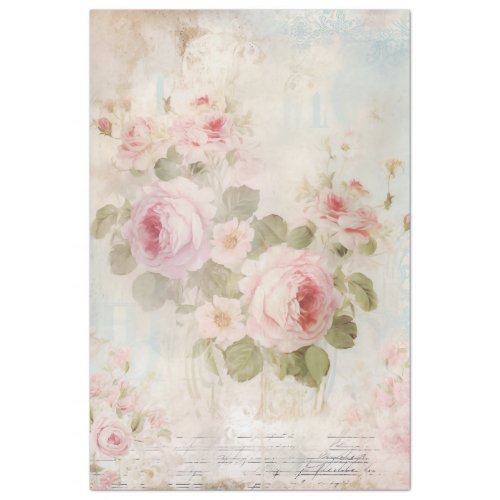 Vintage watercolor blush French roses ephemera Tissue Paper