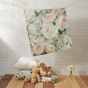 Vintage Watercolor Blush Pink Rose & Lily Floral  Baby Blanket
