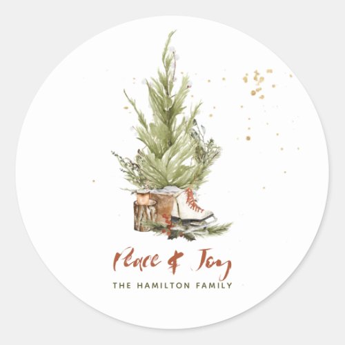 Vintage Watercolor Boho Christmas Watercolor Classic Round Sticker