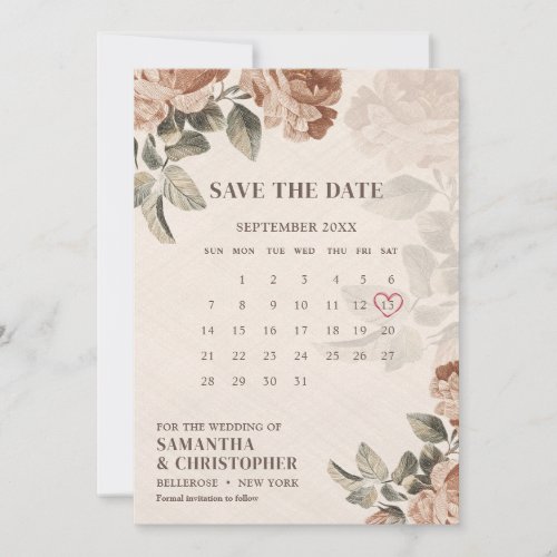 Vintage watercolor boho rusty terracotta rose sage save the date