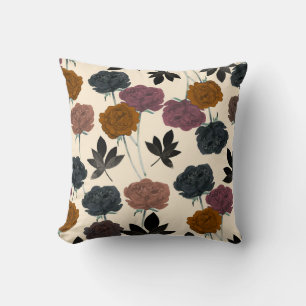 Vintage Watercolor Bold Fall Floral  Throw Pillow